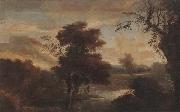 unknow artist A Wooded landscape with figures bathing and resting on the bank of a river oil painting on canvas